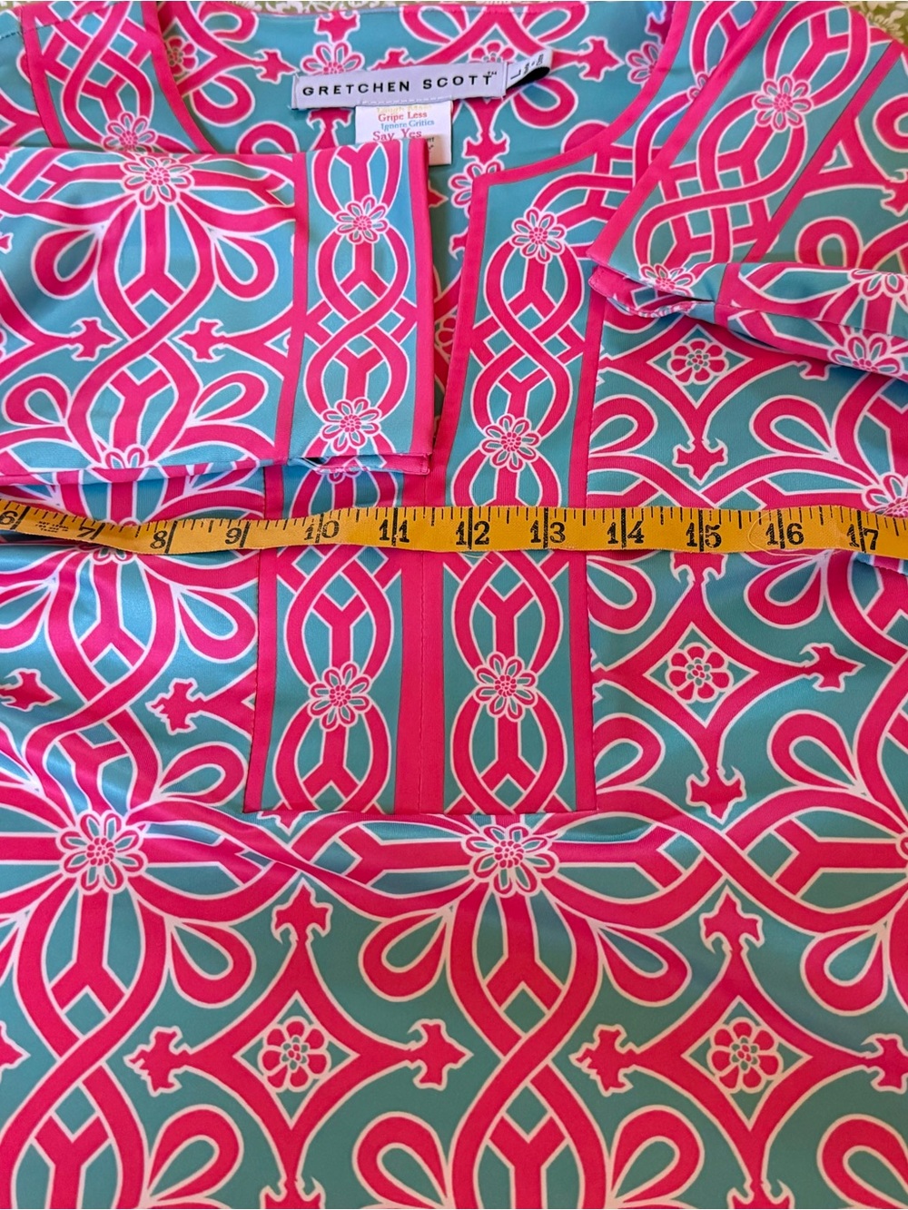 Gretchen Scott Designs Pink & Blue Geometric Floral Tunic - Picture 6 of 7